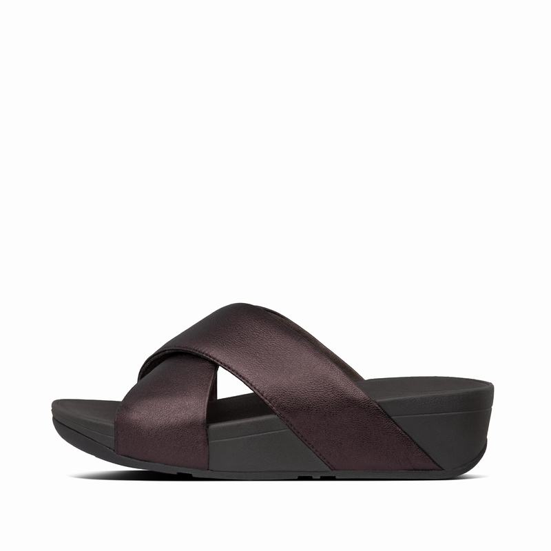 FitFlop Lulu Leder Criss Cross Schokolade Metal - FitFlop Pantoletten Damen Schweiz [EWHL-50489]